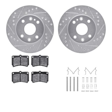 DYNAMIC FRICTION CO 7512-21000, Rotors-Drilled and Slotted-Silver w/ 5000 Advanced Brake Pads incl. Hardware, Zinc Coat 7512-21000